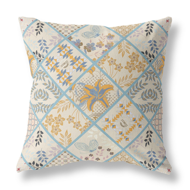 20” Gold Cream Patch Indoor Outdoor Throw Pillow