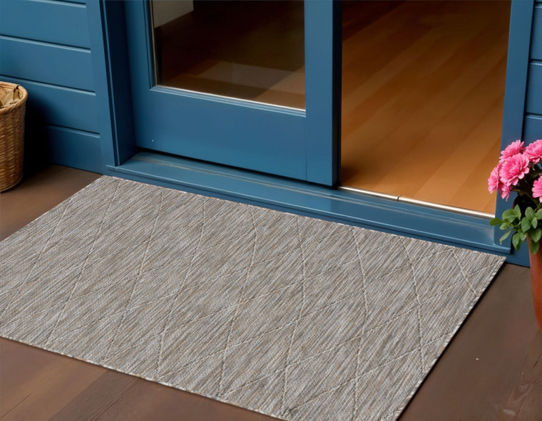3' X 5' Gray And Light Gray Geometric Indoor Outdoor Area Rug