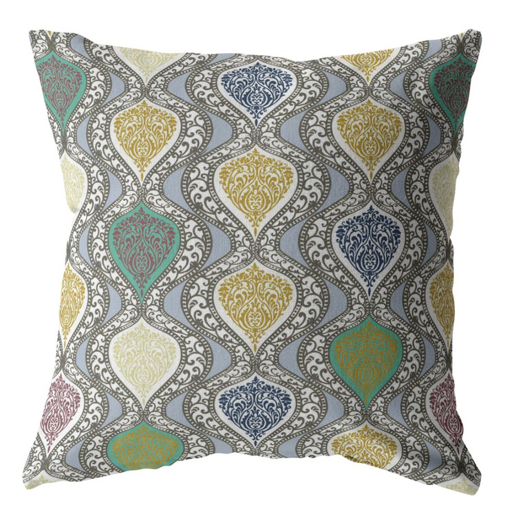 26” Gray Gold Ogee Indoor Outdoor Throw Pillow