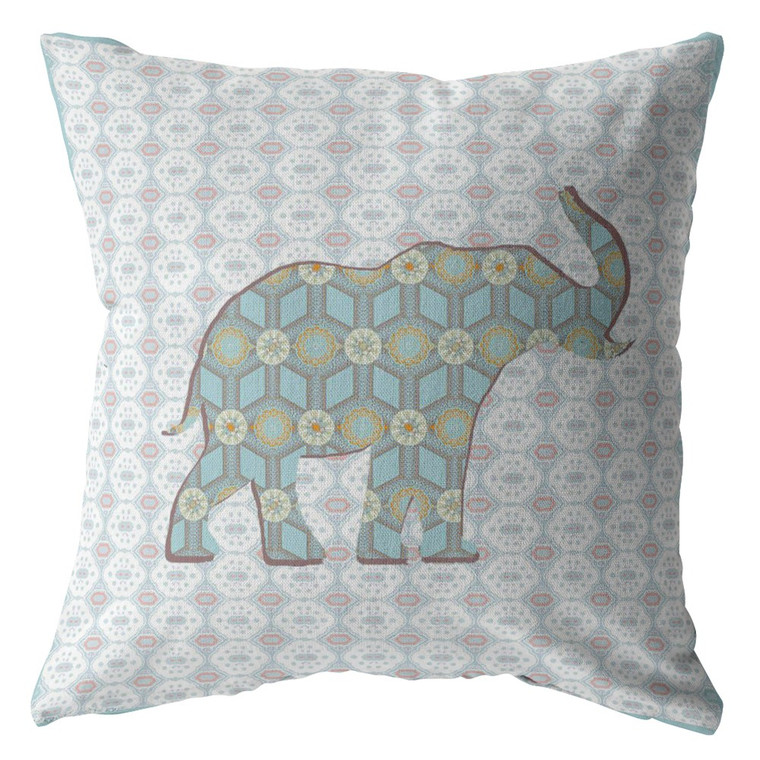 18" Blue Elephant Indoor Outdoor Throw Pillow - 606114008132
