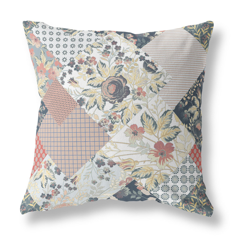 20" Peach Black Floral Indoor Outdoor Throw Pillow