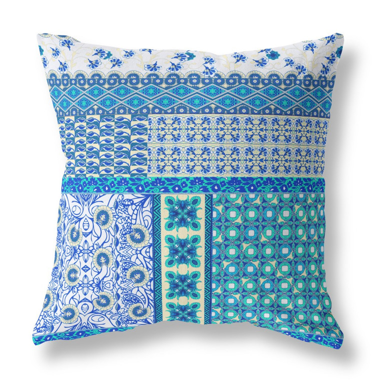 20” Turquoise Blue Patch Indoor Outdoor Throw Pillow