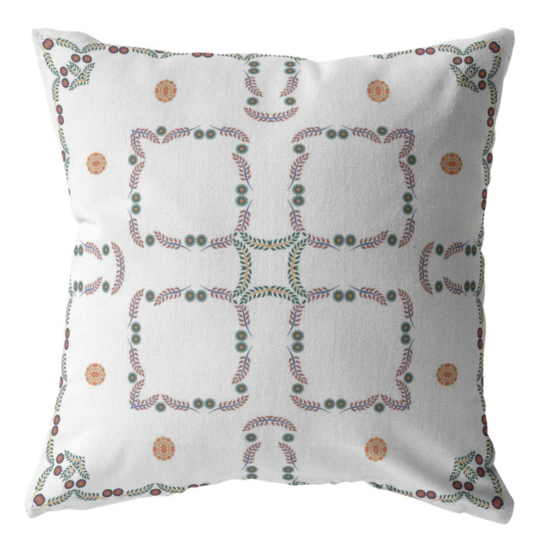 20” White Floral Indoor Outdoor Throw Pillow
