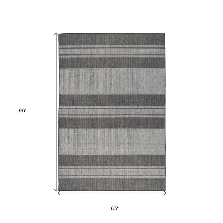 5' X 8' Blue and Gray Striped Stain Resistant Indoor Outdoor Area Rug