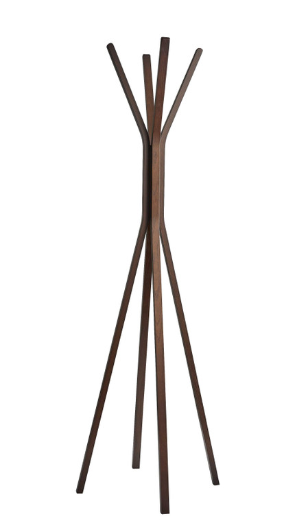 68" Brown Wood Four Hook Freestanding Coat Rack