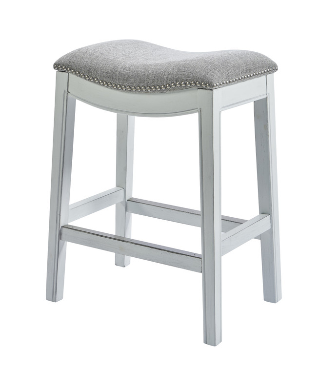 Counter Height Saddle Style Counter Stool with Grey Fabric and Nail head Trim - 4512822855189