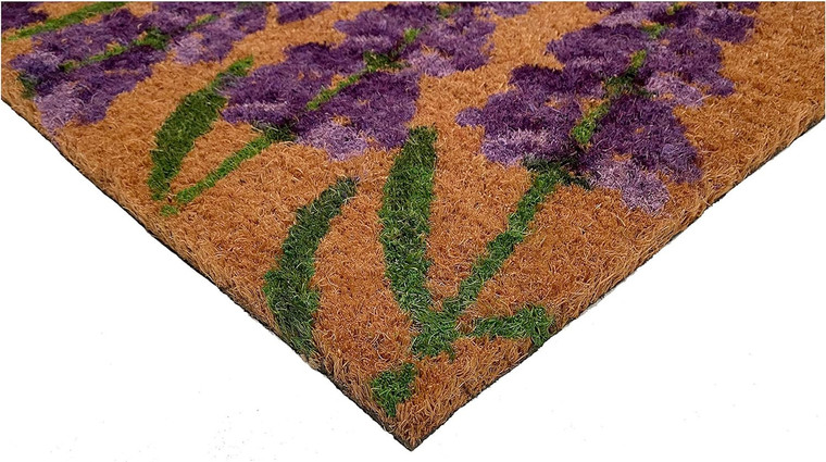 17" X 29" Natural Black and Purple Coir Floral Hello Outdoor Door Mat - 608219380175