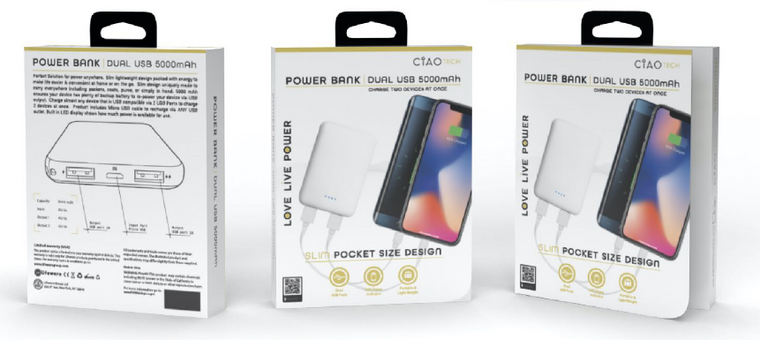 Portable 5,000 mAh Solid Slim Powerbank - Black - 194162002405