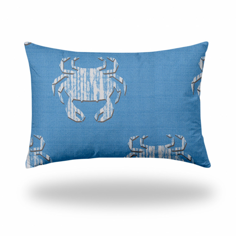 12" X 18" Blue And White Crab Zippered Lumbar Indoor Outdoor Pillow Cover - 606114101338