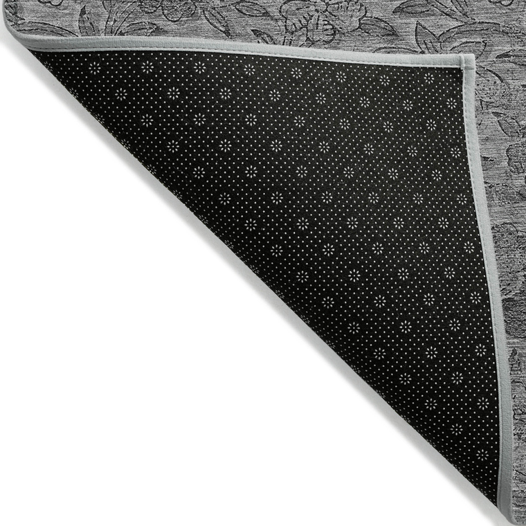 5' X 8' Gray Charcoal And Silver Floral Washable Indoor Outdoor Area Rug - 608219321161