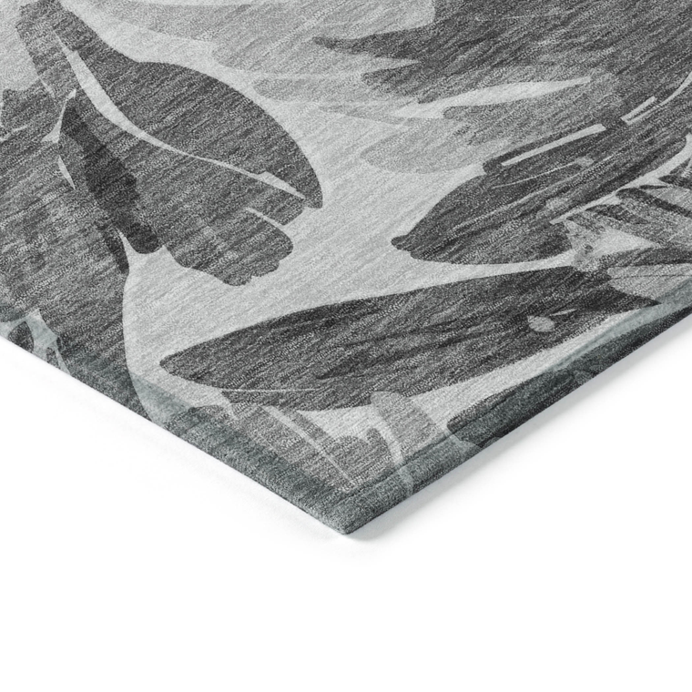 5' X 8' Gray And Charcoal Floral Washable Indoor Outdoor Area Rug - 880016463682