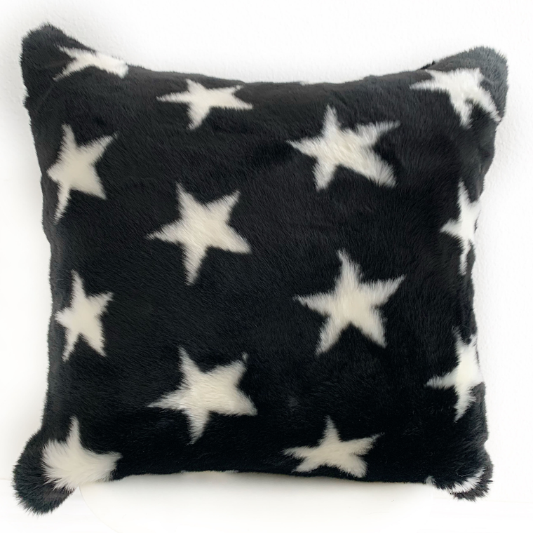 Plutus Black and White Stars Soft Animal Faux Fur Luxury Throw Pillow