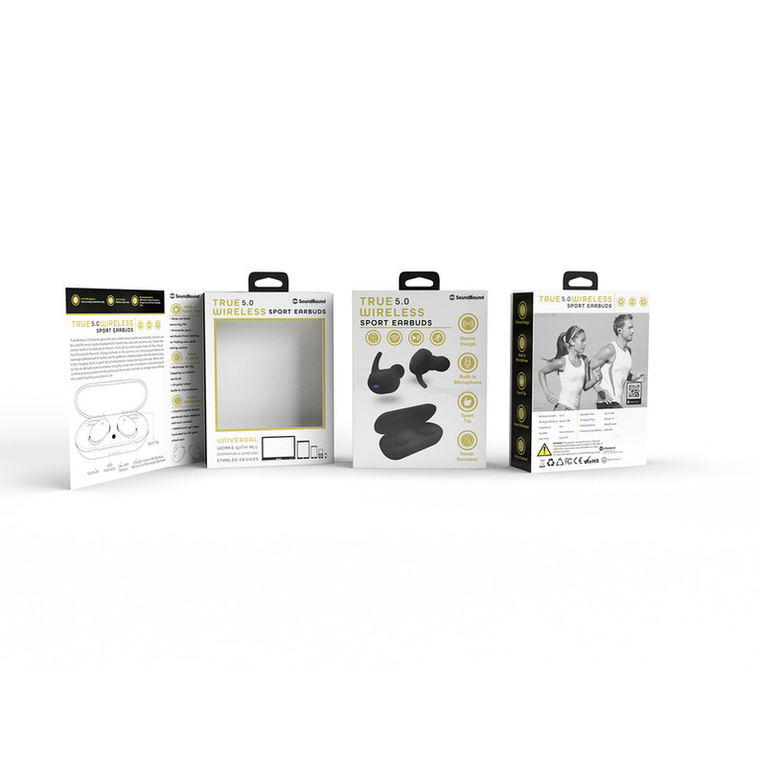 TWS Wingtip Sport Rubberized Sweat Resistant Earbuds - Black