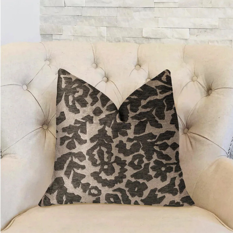 Plutus Lustrous Leaves Gray Luxury Throw Pillow