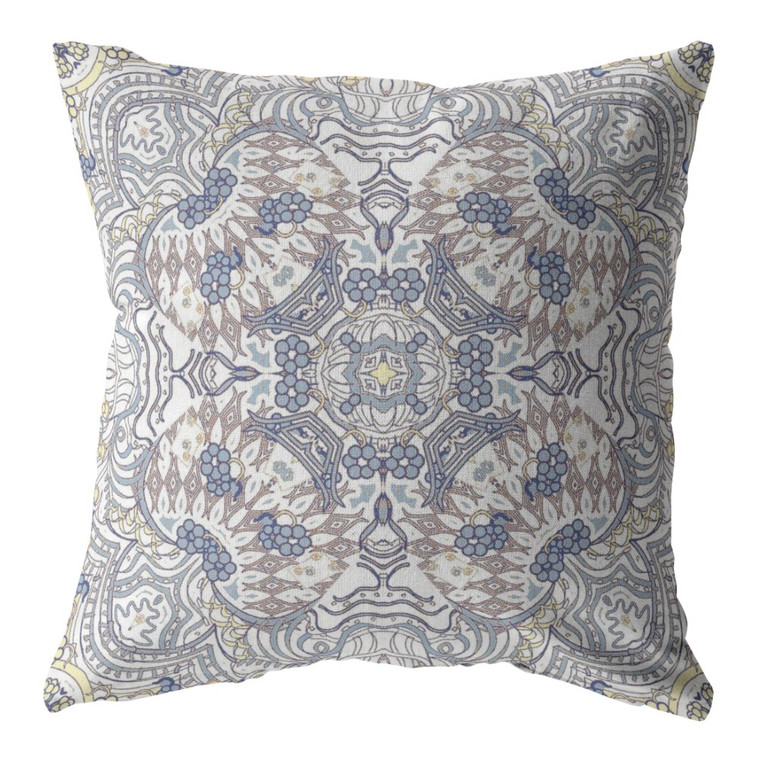 26” Yellow Gray Boho Ornate Indoor Outdoor Zippered Throw Pillow - 606114013105