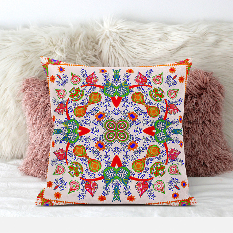 16" X 16" White And Orange Blown Seam Floral Indoor Outdoor Throw Pillow - 606114677482