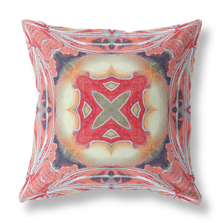 16” Peach Red Geo Tribal Indoor Outdoor Throw Pillow - 606114000464