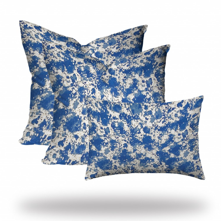 Set Of Three 20" X 20" Blue And White Zippered Coastal Throw Indoor Outdoor Pillow Cover - 606114096023