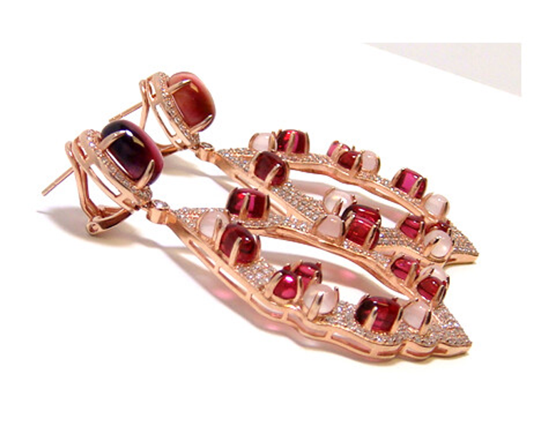 Red Tiger's Eye Dangle Earrings, 925 Sterling Silver, Rose Gold