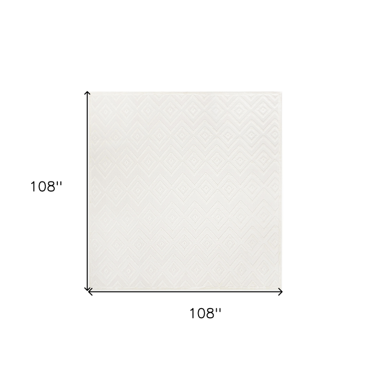 9' Ivory And White Square Geometric Indoor Outdoor Area Rug