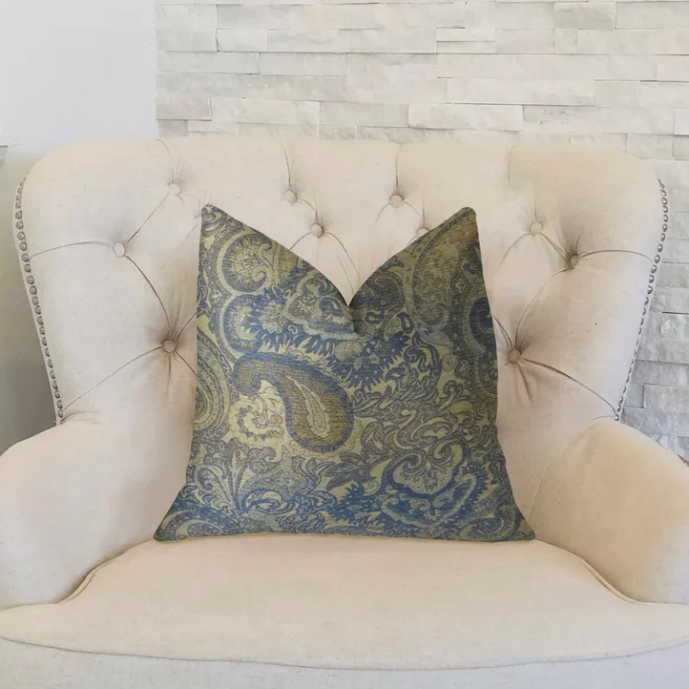 Plutus Myrtle  Navy Blue and Taupe Handmade Luxury Pillow