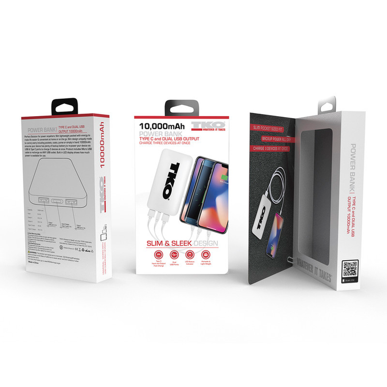 Super Slim High Performance Dual USB 10,000 mAh Solid Powerbank - White