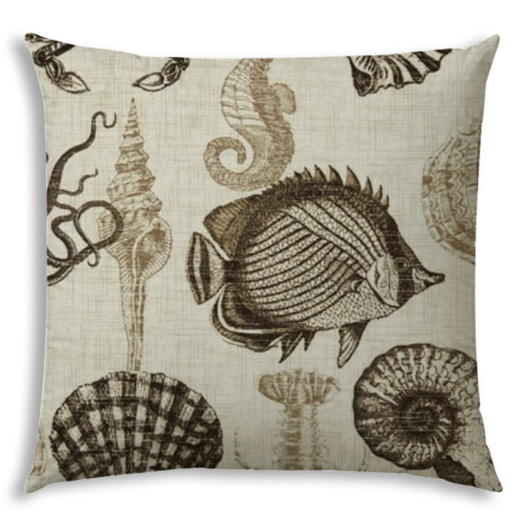 17" X 17" Brown And Natural Brown Fish Blown Seam Coastal Lumbar Indoor Outdoor Pillow - 606114090366