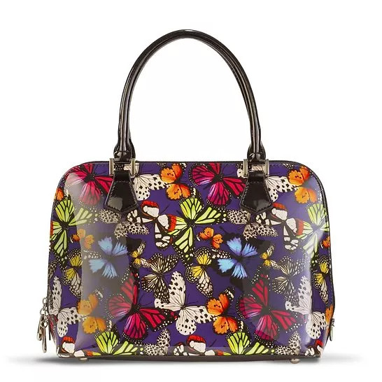 Colorful Butterfly Print Leather Handbag