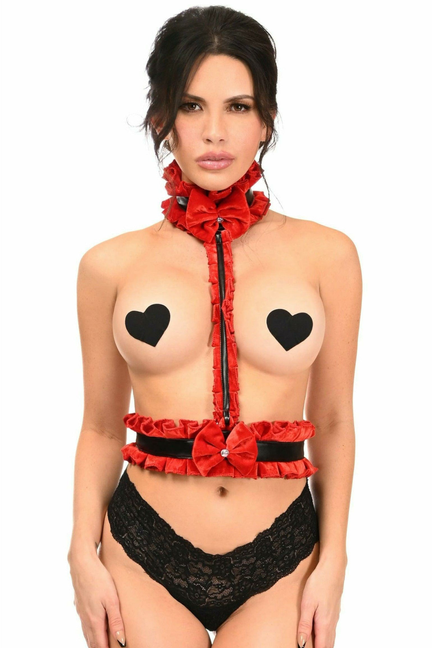 Kitten Collection Velvet & Faux Leather Single Strap Body Harness