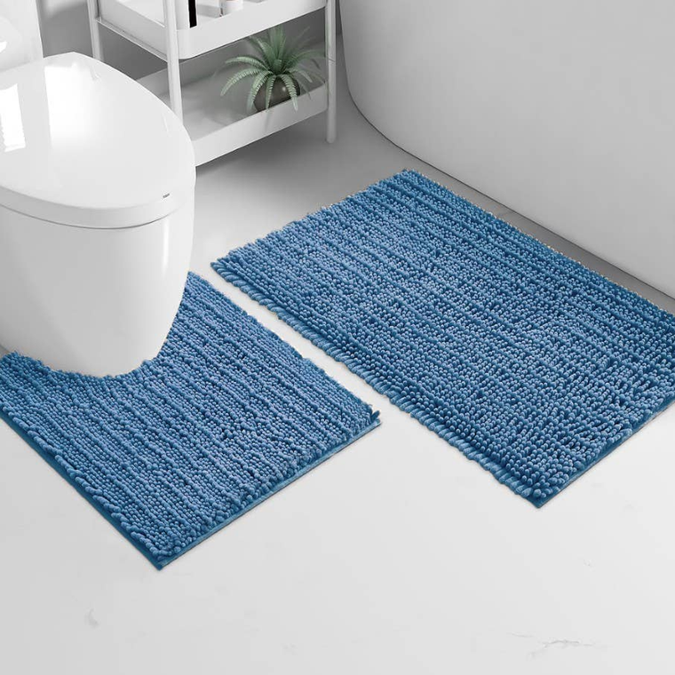 2 Piece Soft Cozy Plush Chenille Bath Mat & Contour Bath Rug