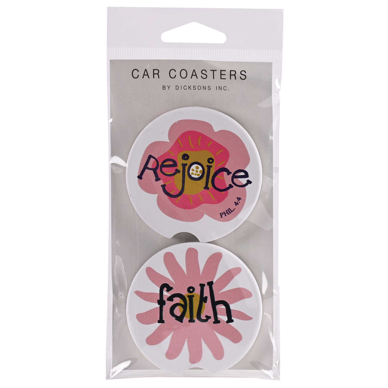 Car Coaster Floral Faith And Rejoice 2pk