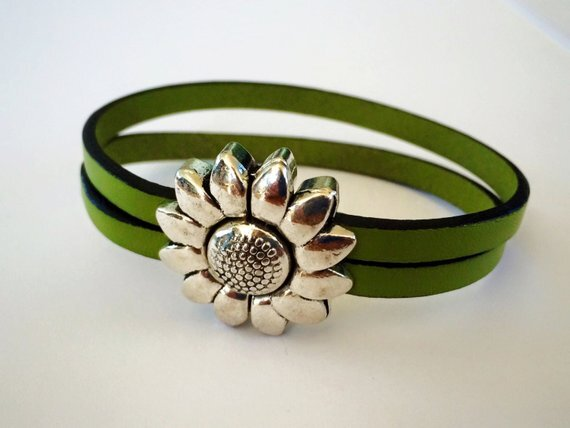 Children's Flower Leather Bracelet (Silver or Brass)
