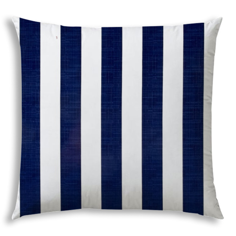 20" X 20" Navy Blue And White Zippered Striped Throw Indoor Outdoor Pillow - 606114093404