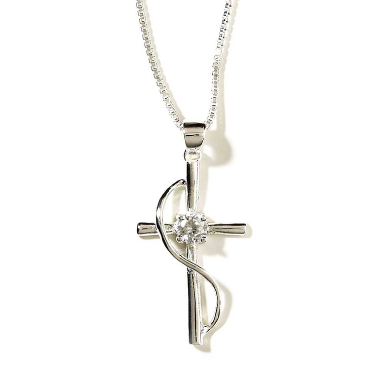 Silver Plated Cross With Sash Necklace