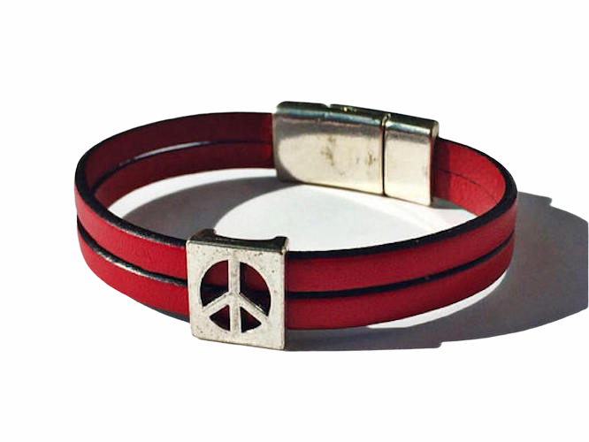 Peace Sign Leather Bracelet