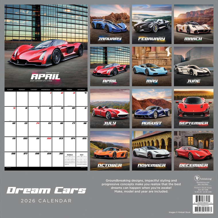 2026 Dream Cars Wall Calendar