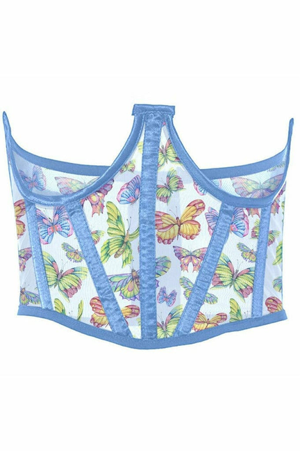 Lavish Butterfly Print Mesh Open Cup Waist Cincher