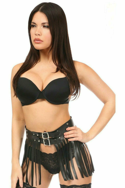 Vegan Leather Fringe Mini Skirt