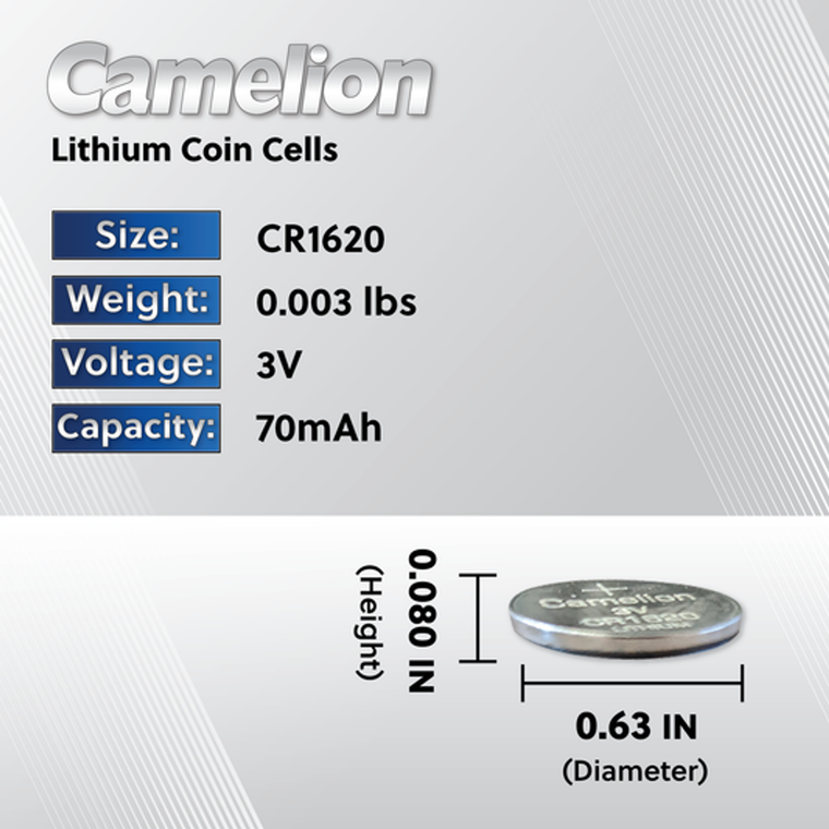 Camelion CR1620 Lithium Primary Coin Cell 10 Pack - Non Rechargeable (2 x 5Ct)