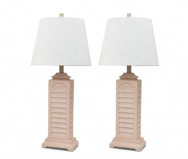 Set of 2 Cream Beige Coastal Shutter Styled Table Lamps - 808230073982