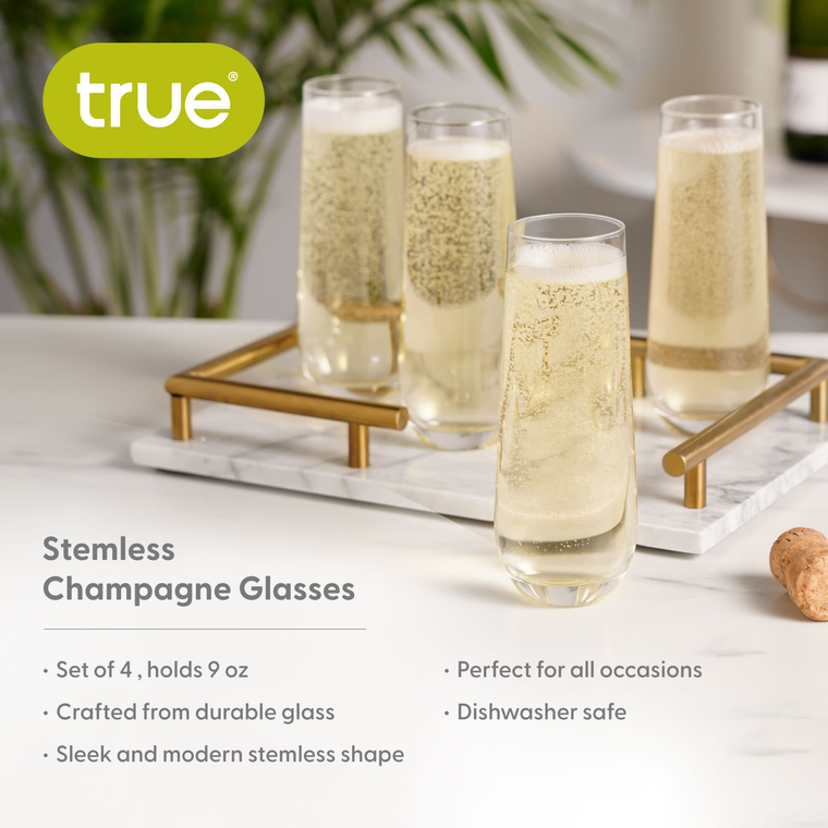 Stemless Champagne Glass 9oz by True set of 4