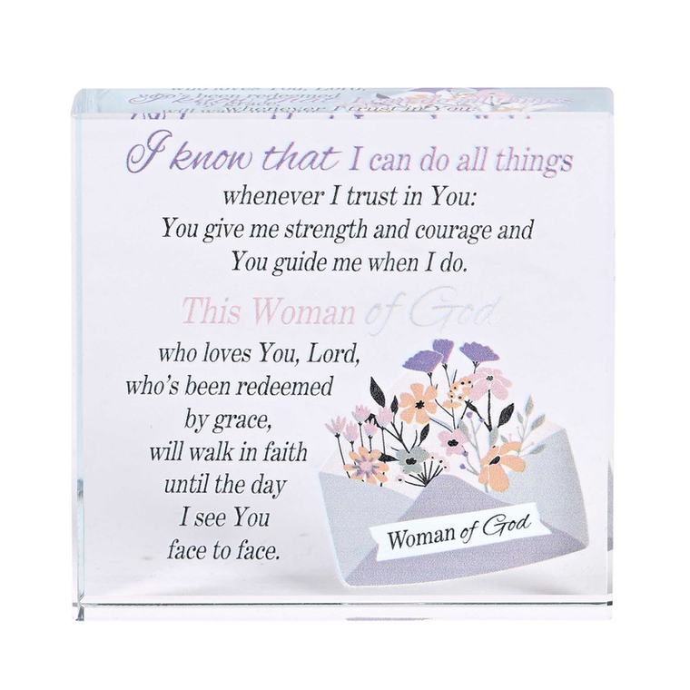 Tabletop Glass Plaque Woman Of God 3x3