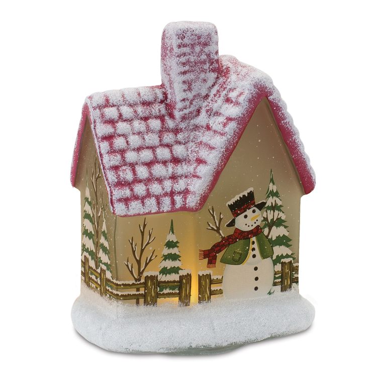 LED Lighted House with Snowman 