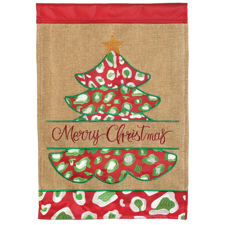 Merry Christmas Tree Burlap Double Applique Garden Flag