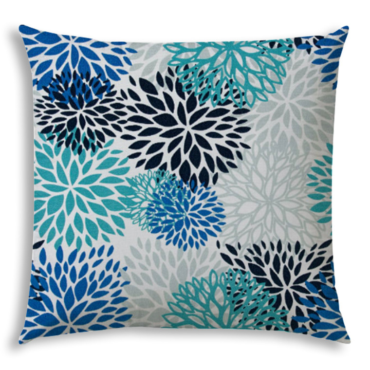 20" X 20" Blue And White Zippered Floral Throw Indoor Outdoor Pillow - 606114093534