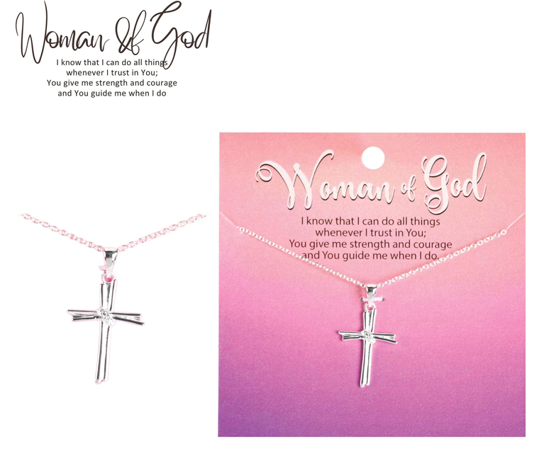 Necklace Cross/Cz Sash Silver-Plated 18L