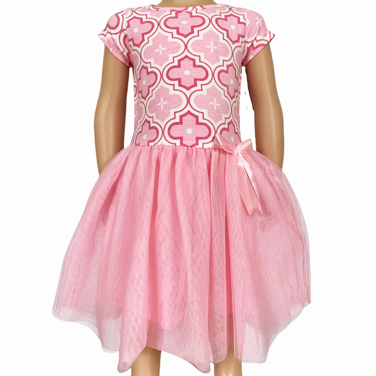 AnnLoren Girls Dress Pink Tulle & Pink Arabesque Easter Party Dress
