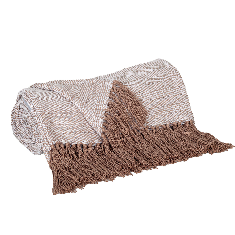 Luxurious Beige Coffee Cotton Throw for Sofa from Parkland Collection