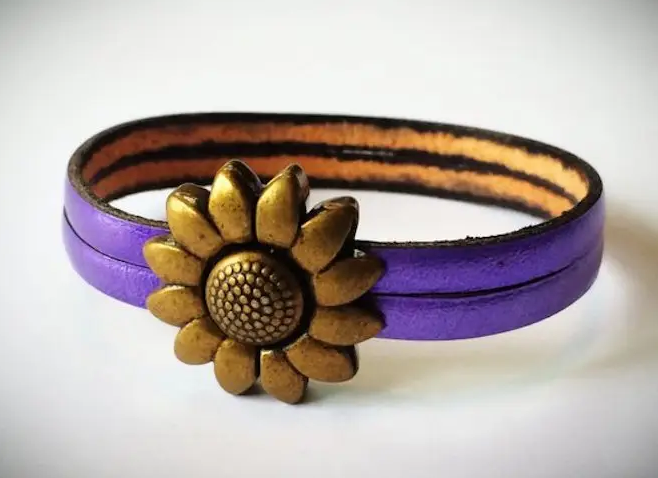 Children's Flower Leather Bracelet (Silver or Brass)
