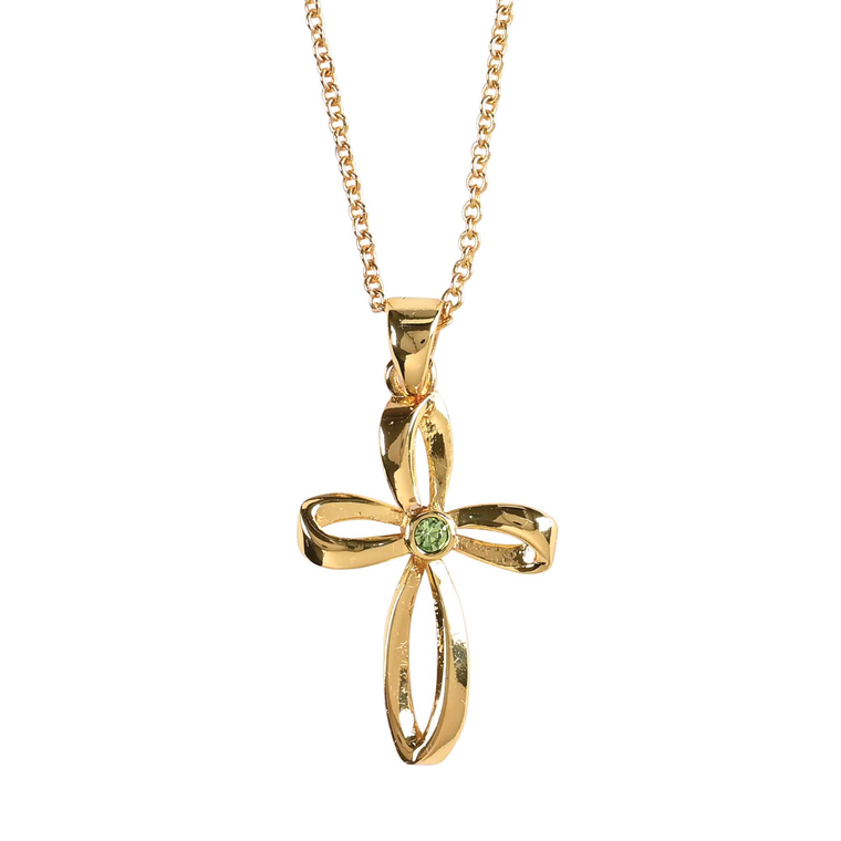 Necklace August Gold Cross Peridot